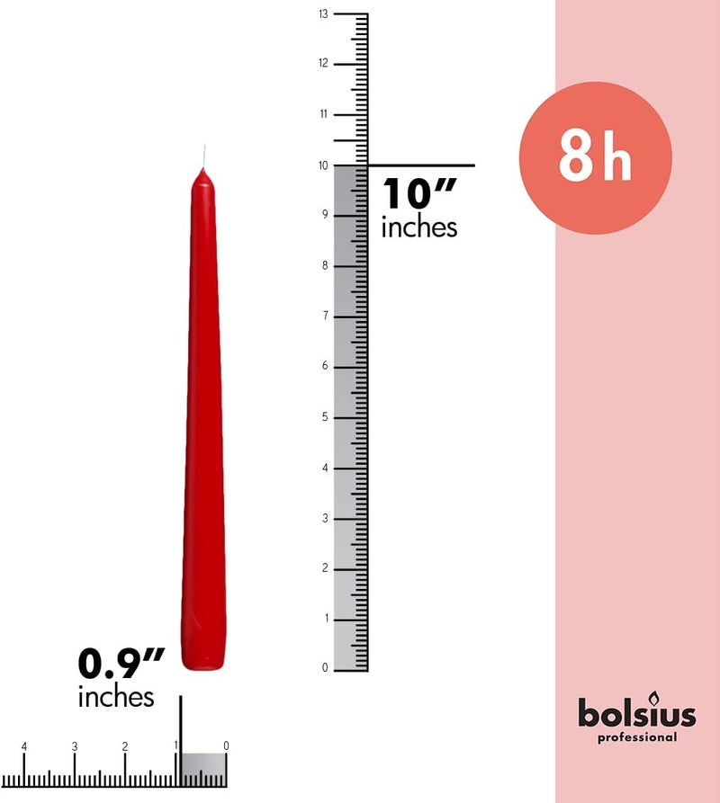 BOLSIUS Long Household Red Taper Candles - 10-inch Unscented Premium Quality Wax - 7.5 Hour Long Burning Dripless Candles Bulk Pack of 10 for Home Decor, Wedding, Parties and Special Occasions - Image 2