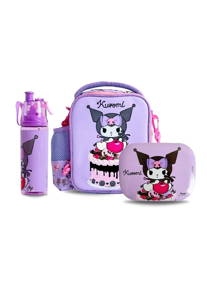 Sanrio Kuromi Cherry Cookie 3-In-1 Smash Lunch Bag, Water Bottle And Lunch Box Set - Image 1