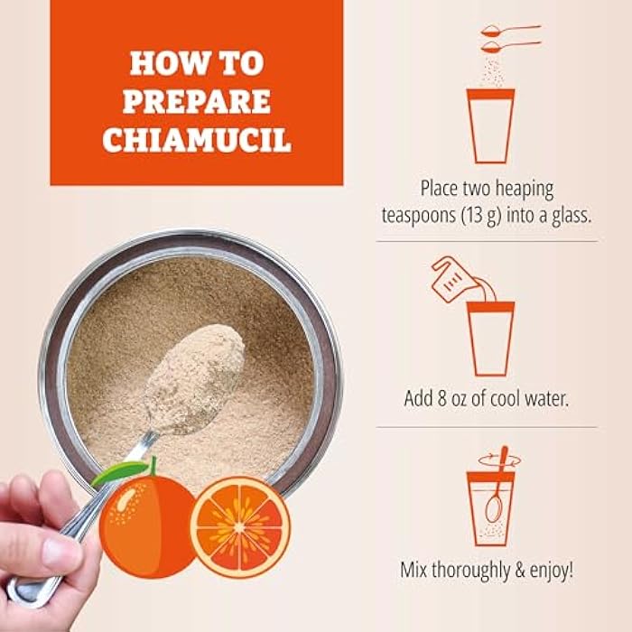 Chiamucil Prebiotic Fiber Supplement Powder – Chia Fiber & Chicory Root (Inulin) for Digestive Health & Appetite Control – Gluten & Sugar Free, Vegan, Non-GMO, Orange - 80 Servings - Image 4