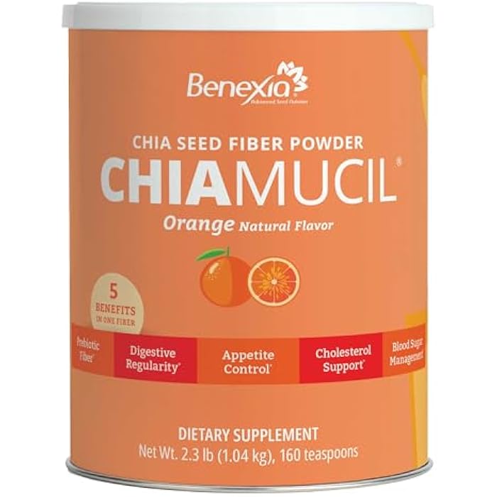 Chiamucil Prebiotic Fiber Supplement Powder – Chia Fiber & Chicory Root (Inulin) for Digestive Health & Appetite Control – Gluten & Sugar Free, Vegan, Non-GMO, Orange - 80 Servings - Image 1