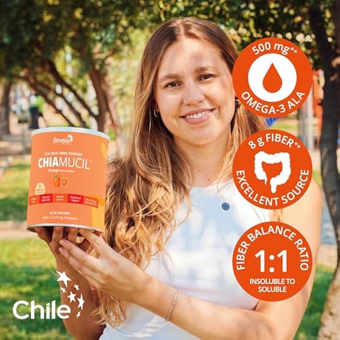 Chiamucil Prebiotic Fiber Supplement Powder – Chia Fiber & Chicory Root (Inulin) for Digestive Health & Appetite Control – Gluten & Sugar Free, Vegan, Non-GMO, Orange - 80 Servings - Image 3