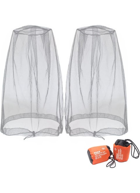Benvo Mosquito Head Net Mesh, Face Neck Fly Netting Hood from Bugs Gnats Noseeums Screen Net for Any Outdoor Lover- with Carry Bags Fits Most Sizes of Hats Caps (2pcs, Grey, Updated Big Net)