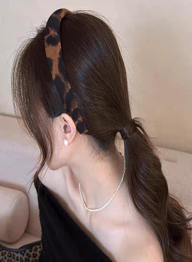 Yreamont Leopard Headband for Women Girls Wide Leopard Print Headband No Slip Head band for Curly Hair Accessories for Women Girls Brown Hairband for Thick Fine Hair Decorations Charms - Image 5