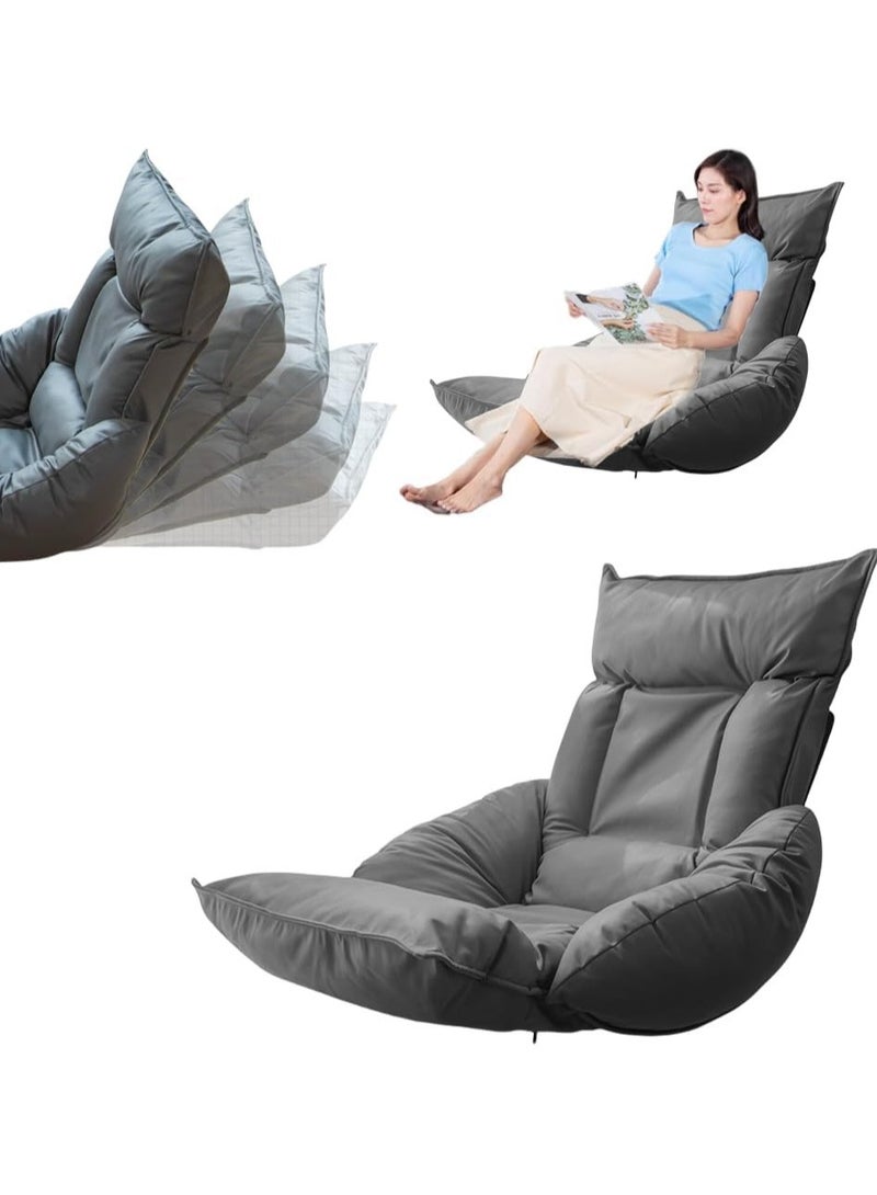 AUTOYSUR Folding Lazy  Floor Chair Adjustable Lounge Chair, with Adjustable Back Support, Gaming Floor Chair,Floor Balcony Bay Window Leisure Legless Sofa Bed Back Chair for Adult Grey 127x60x75 cm - Image 1