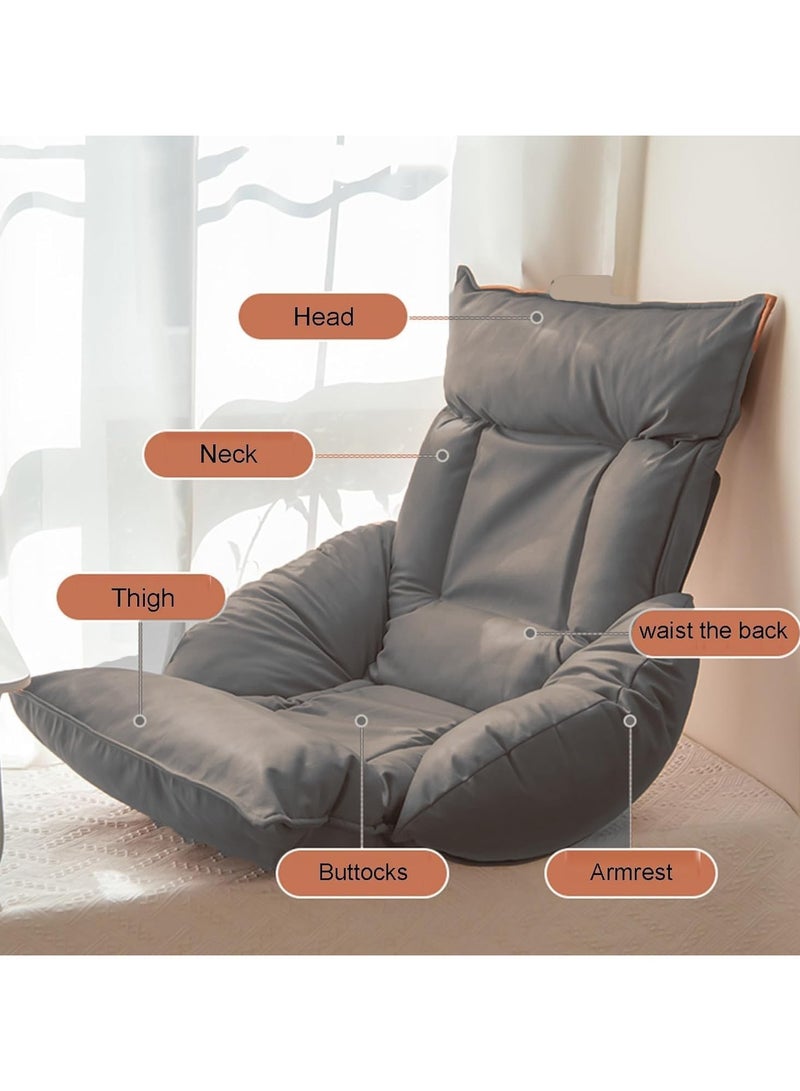 AUTOYSUR Folding Lazy  Floor Chair Adjustable Lounge Chair, with Adjustable Back Support, Gaming Floor Chair,Floor Balcony Bay Window Leisure Legless Sofa Bed Back Chair for Adult Grey 127x60x75 cm - Image 4