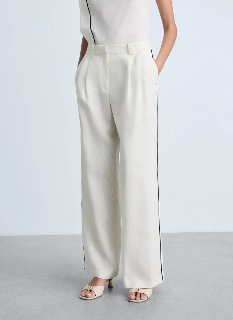 MANGO Contrast Stripe Linen Trousers