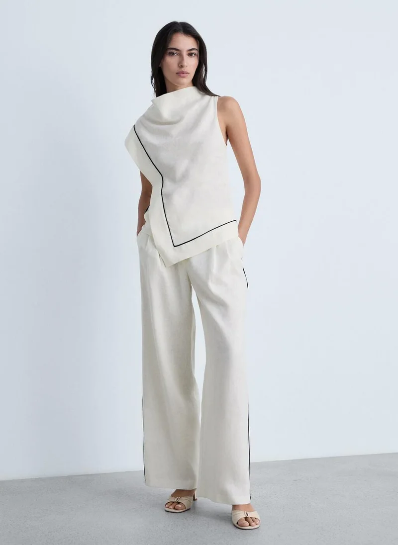 مانجو Contrast Stripe Linen Trousers