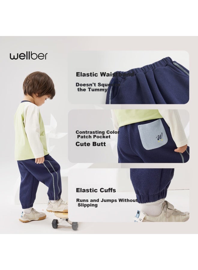 WELLBER Weierberu Spring Uni Kids Colorblock Casual Pants Infant Baby Sports Trousers Navy Blue 120 - Image 3