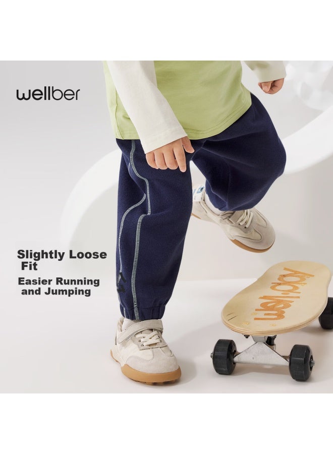 WELLBER Weierberu Spring Uni Kids Colorblock Casual Pants Infant Baby Sports Trousers Navy Blue 120 - Image 2