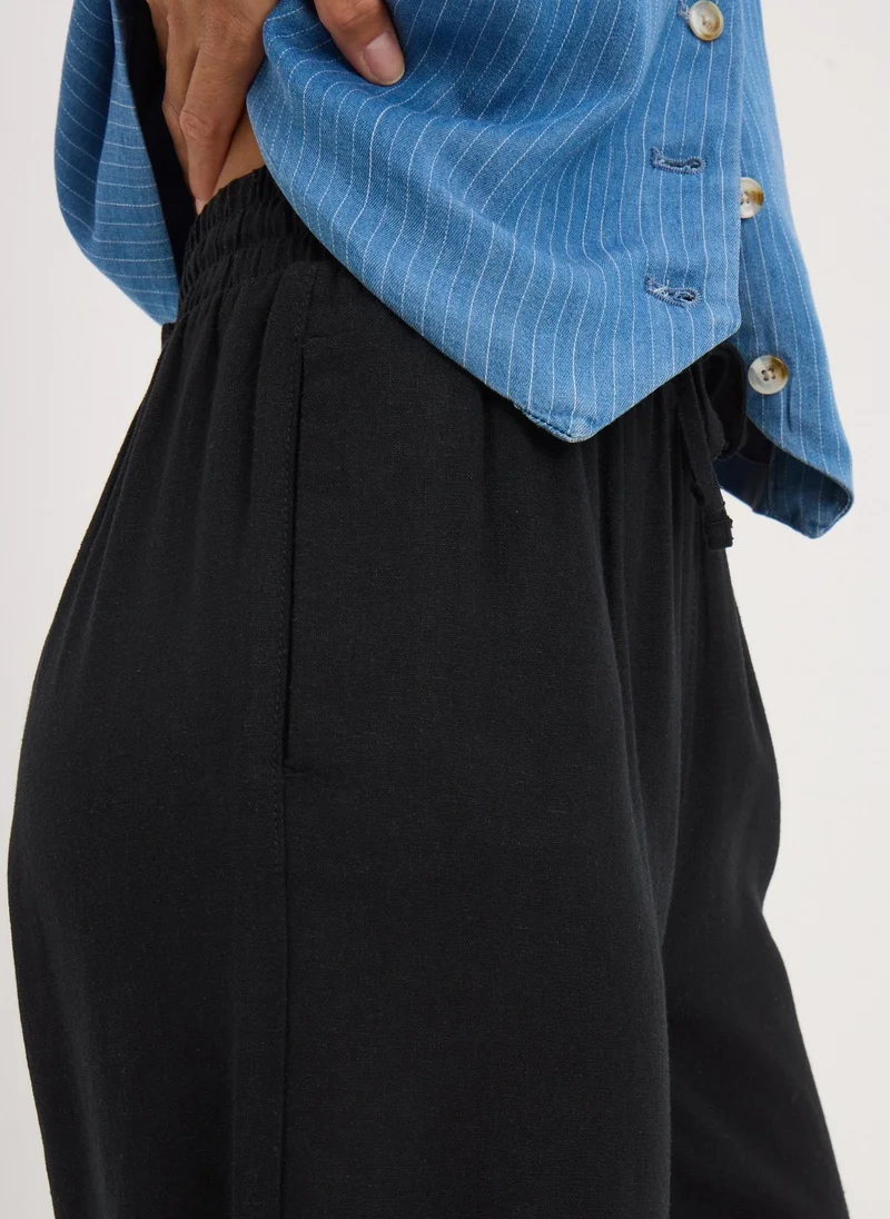 Matalan Black Wide Leg Cropped Linen Blend Trousers