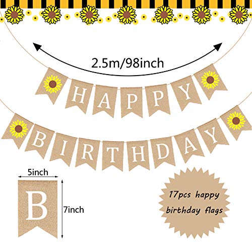 Sumind 33 Pieces Sunflower Party Supplies, Sunflower Happy Birthday Banner, Big Cake Topper, Yellow Sunflower Cupcake Topper, Sunflower Garland, Tissue Paper Fans, Paper Pom Poms, Colorful Balloon for Party - Image 2