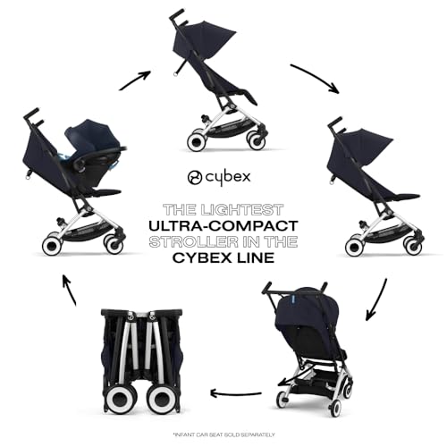 cybex عربة أطفال سايبكس ليبيل 2 للسفر - عربة سفر خفيفة الوزن للركاب مع إمكانية الإمالة بيد واحدة، متوافقة مع مقاعد سيارات CYBEX، أزرق داكن - Image 3