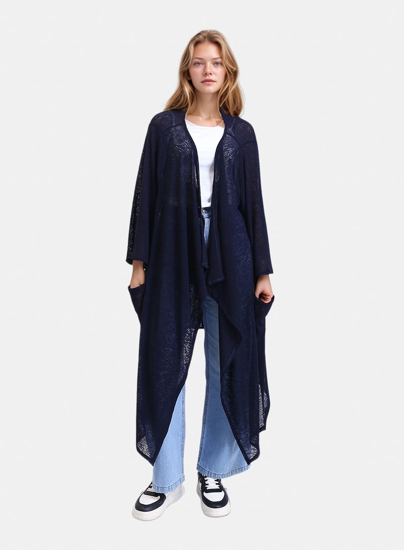 RAVIN Women Textured Sheer Slip On Cardigan Navy Blue - Image 4
