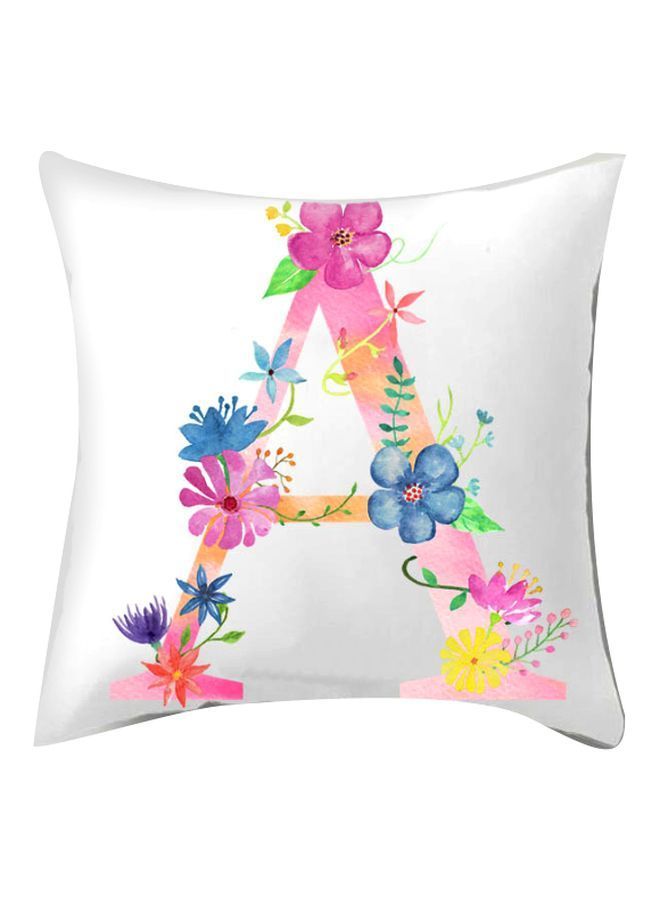 نيبمينينت غطاء وسادة ديكور مزين بطبعة حرف A أبيض / وردي أزرق 45x45سم