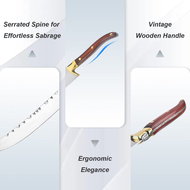 XuSha Champagne Saber Champagne Sword Wine Knife Bottle Opener Wood Handle with Gift Box (Red handle + Gift Box) - Image 2