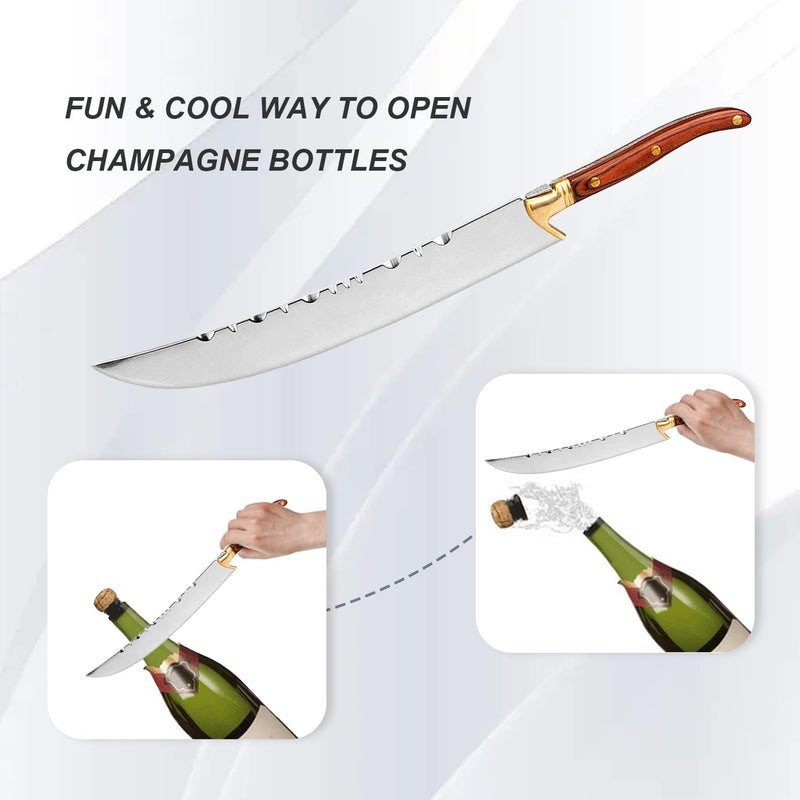 XuSha Champagne Saber Champagne Sword Wine Knife Bottle Opener Wood Handle with Gift Box (Red handle + Gift Box) - Image 4