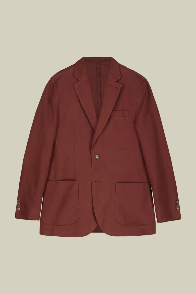 Doppelganger Red Men's unlined single-breasted jacket with classic lapels and patch pockets - Brick for Men | Best Price UAE