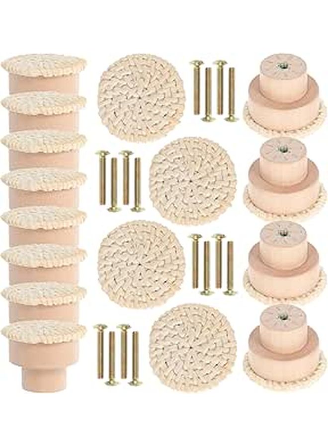 Bleached Finish Bohemian Style Wood Drawer Knobs 16pcs Set for Furniture Hardware - Image 1