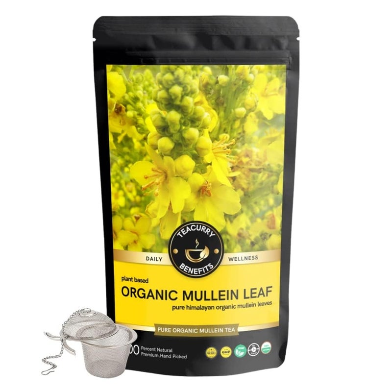 Teacurry Organic Mullein Leaf Tea (100 gram, 50 Cups) - Super Antioxidant for Immunity and Lung Wellness | Caffeine Free Herbal Tea - Gluten Free - Non-Bitter - Image 1