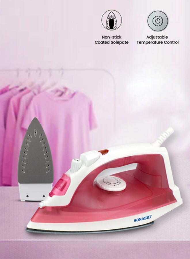 SONASHI Steam Iron - Non-Stick Coated Soleplate with Steam | 3 Modes - Burst Steam, Spray, Dry Iron | With 100% Active Steam Holes 140 ml 1600 W SI-5077T Red/White - Image 1