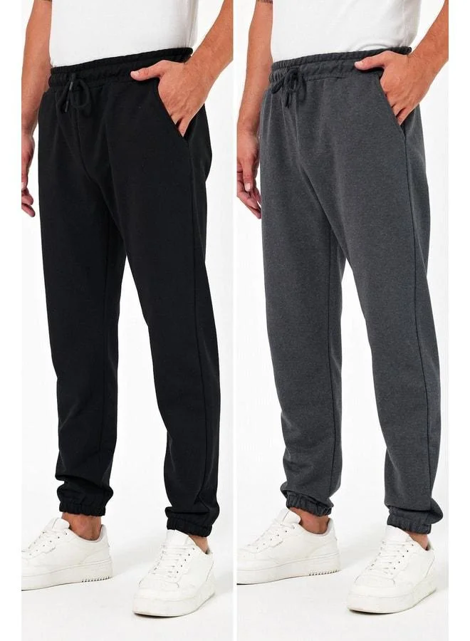 mmetalic Thick Black-Anthracite Men's 2-Pack Jogger Sweatpants with Back Pocket, Elastic Cuff, Regular Fit, Non-Brushed.