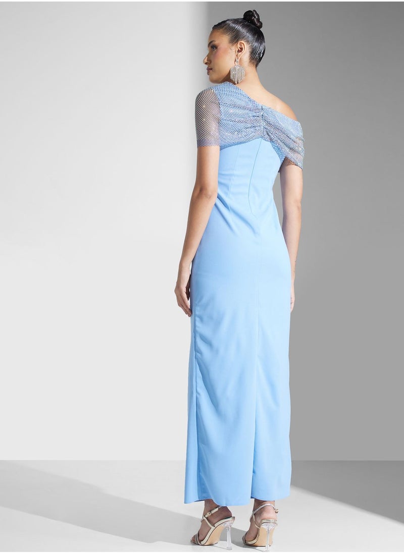 Namshi x One Shoulder Shift Dress With Shimmer Neckline  - Image 2