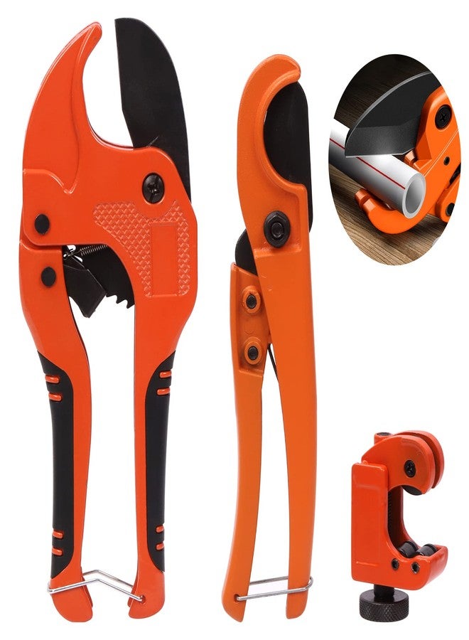 Tanstic 3Pcs Ratchet PVC Pipe Cutter Tool and PEX Straight Cut Pipe Cutter with Mini Tube Cutter, Ratchet-type Pipe Cutter One-hand Fast Pipe Cutting Tool PEX Tube Cutters for Pipe Cutting - Image 1
