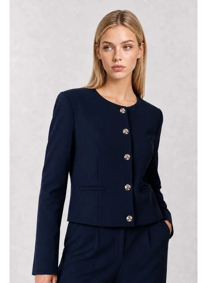 Lovely Istanbul Gold Buttoned Knit Jacket-Pants Set LAZ0014 LACIVERT.