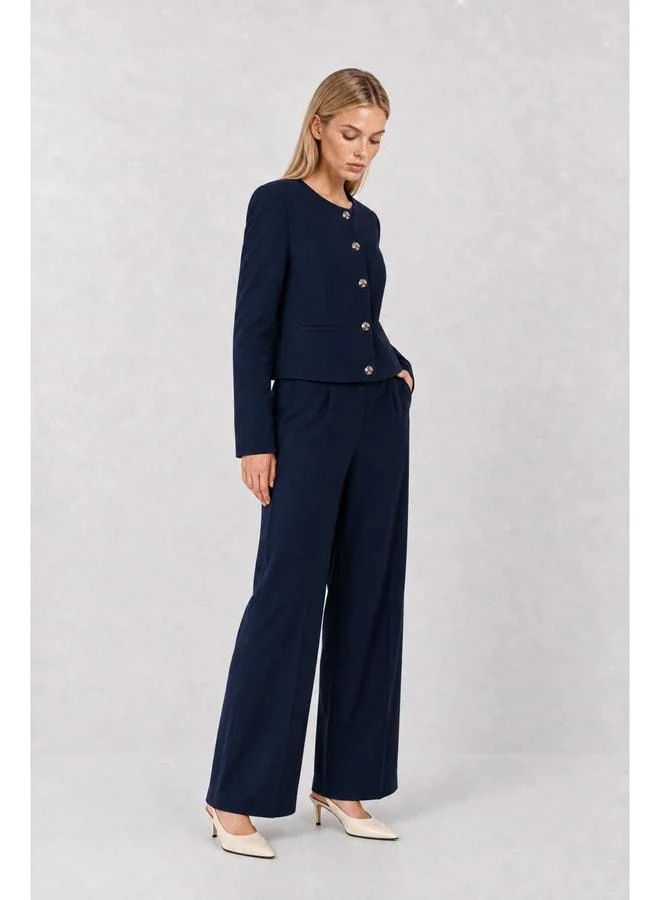 Lovely Istanbul Gold Buttoned Knit Jacket-Pants Set LAZ0014 LACIVERT.