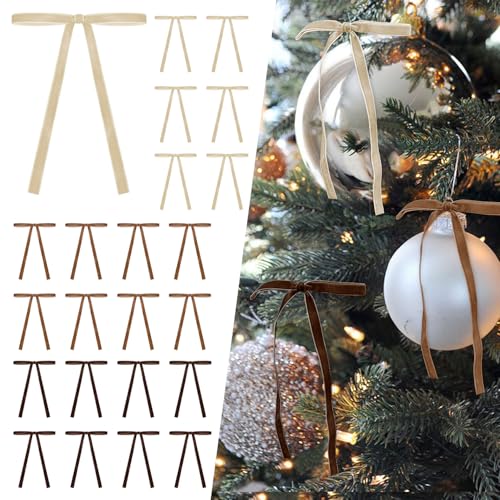 SIMISI RIBBON 24Pcs Fall Christmas Velvet Ribbon Bows Decorations Xmas Ornaments Vintage Decor for Tree, Wreath, Garland (3/8'' Width, 5 * 7 inch) - Image 1