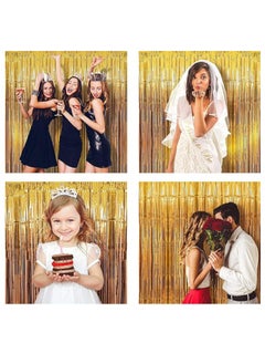 Party 2 Pack Gold Metallic Foil Tassel Curtains for Party Photo Background Wedding Decoration (Single Piece Size: 100cmX200CM)  - Image 2
