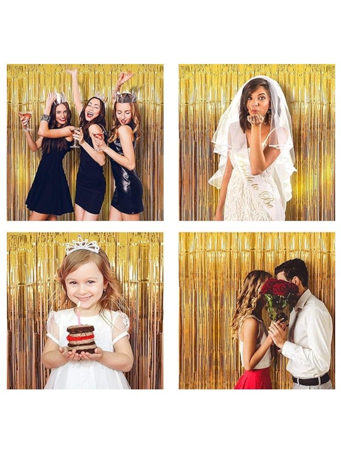 Party 2 Pack Gold Metallic Foil Tassel Curtains for Party Photo Background Wedding Decoration (Single Piece Size: 100cmX200CM) - Image 2