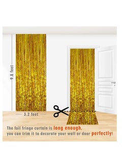 Party 2 Pack Gold Metallic Foil Tassel Curtains for Party Photo Background Wedding Decoration (Single Piece Size: 100cmX200CM)  - Image 4