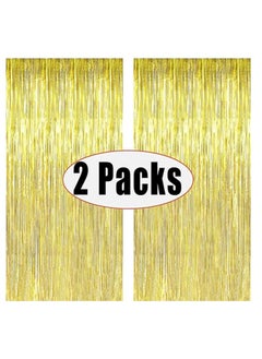 Party 2 Pack Gold Metallic Foil Tassel Curtains for Party Photo Background Wedding Decoration (Single Piece Size: 100cmX200CM)  - Image 1