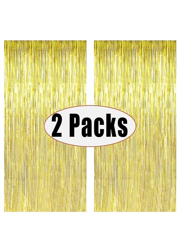 Party 2 Pack Gold Metallic Foil Tassel Curtains for Party Photo Background Wedding Decoration (Single Piece Size: 100cmX200CM) - Image 1