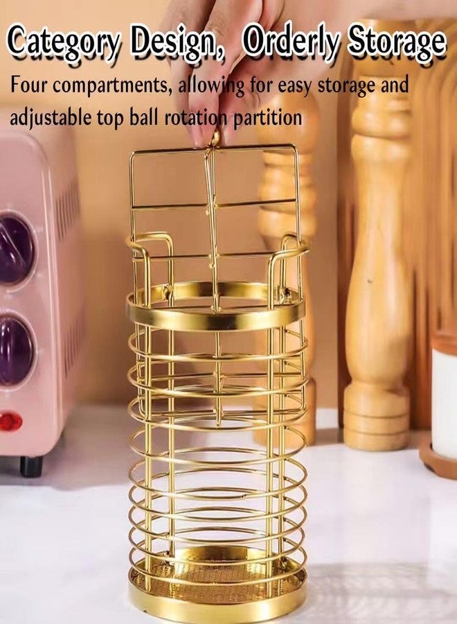 Fachoige Utensil Holder，Stainless Steel Kitchen Utensil Holder for Countertop，360° Rotating Utensil Crock with 4 Compartments， 6.5" Large Utensil Organizer for Spoon，Straw，Pen，Make Up Brush，Toiletries - Image 4