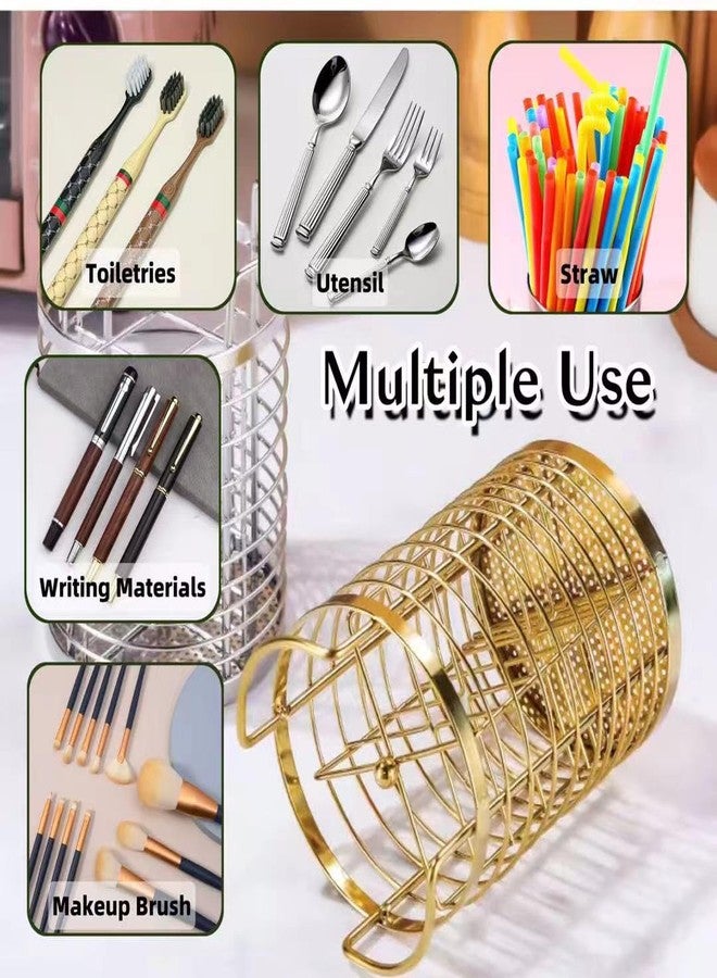 Fachoige Utensil Holder，Stainless Steel Kitchen Utensil Holder for Countertop，360° Rotating Utensil Crock with 4 Compartments， 6.5" Large Utensil Organizer for Spoon，Straw，Pen，Make Up Brush，Toiletries - Image 2