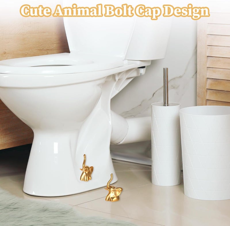 Sploziia 2Pcs Toilet Bolt Covers Decorative Gold Ceramic Toilet Caps Decorative Bottom Screw Covers Shape of Elephant Cute Animals for Home Bathroom Decor Easy Installation - Image 3