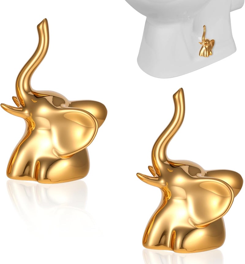 Sploziia 2Pcs Toilet Bolt Covers Decorative Gold Ceramic Toilet Caps Decorative Bottom Screw Covers Shape of Elephant Cute Animals for Home Bathroom Decor Easy Installation - Image 1