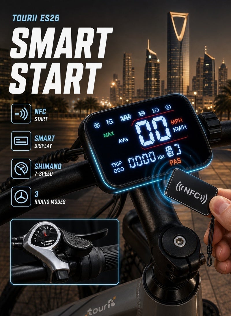 Tourii ES26 Electric Bike – 750W Brushless Motor, 26-Inch Wide Tire - Image 3