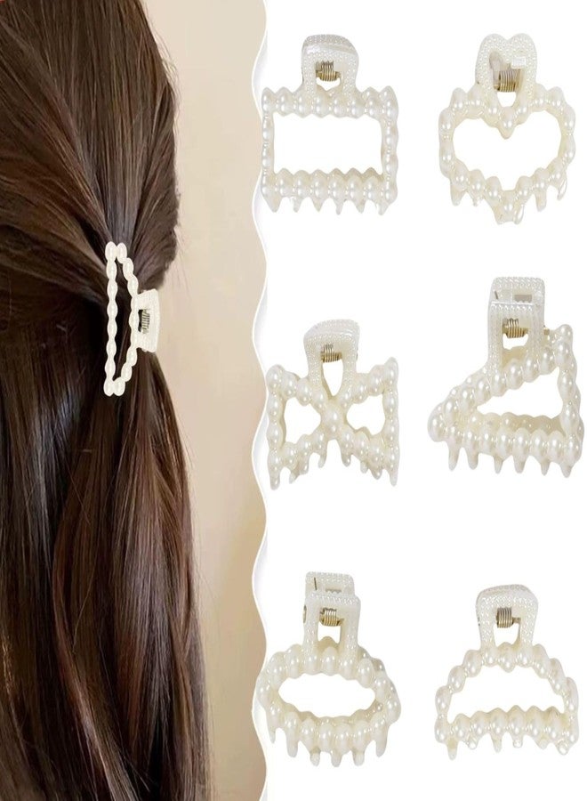Luxelocks Pack of 6 pcs Pearl Hair Claw Clips for Women, 4 cm, White, Hair accessories for women - Image 1