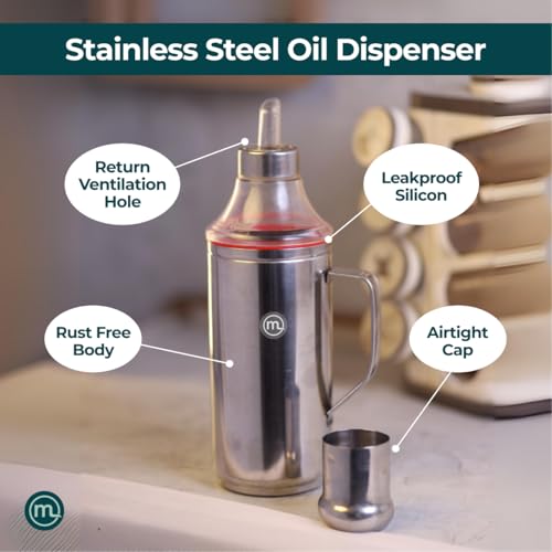 Mishaa Steel Oil Dispenser 1 Litre with Handle Set of 2, Leak-Proof Container with Airtight Lid Cap, Removable Nozzle for Cleaning & Easy Pouring in Oil Bottle, Perfect for Every Kitchen & Cooking - Image 2