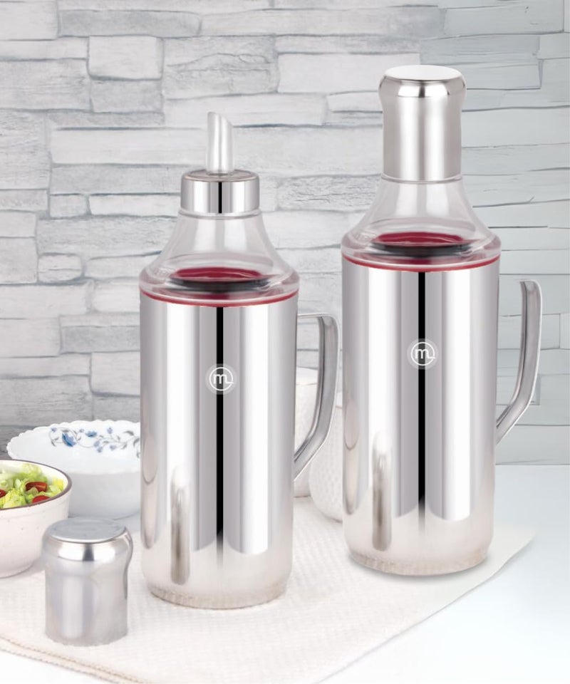 Mishaa Steel Oil Dispenser 1 Litre with Handle Set of 2, Leak-Proof Container with Airtight Lid Cap, Removable Nozzle for Cleaning & Easy Pouring in Oil Bottle, Perfect for Every Kitchen & Cooking - Image 1
