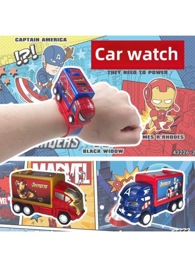TikTok Car Projection Watch Children's Cartoon Small Toy Spiderman Kindergarten Creative Gift Mini Back Car-Color:8527 Mask [24 Picture Projection + Time Flip] - Image 5