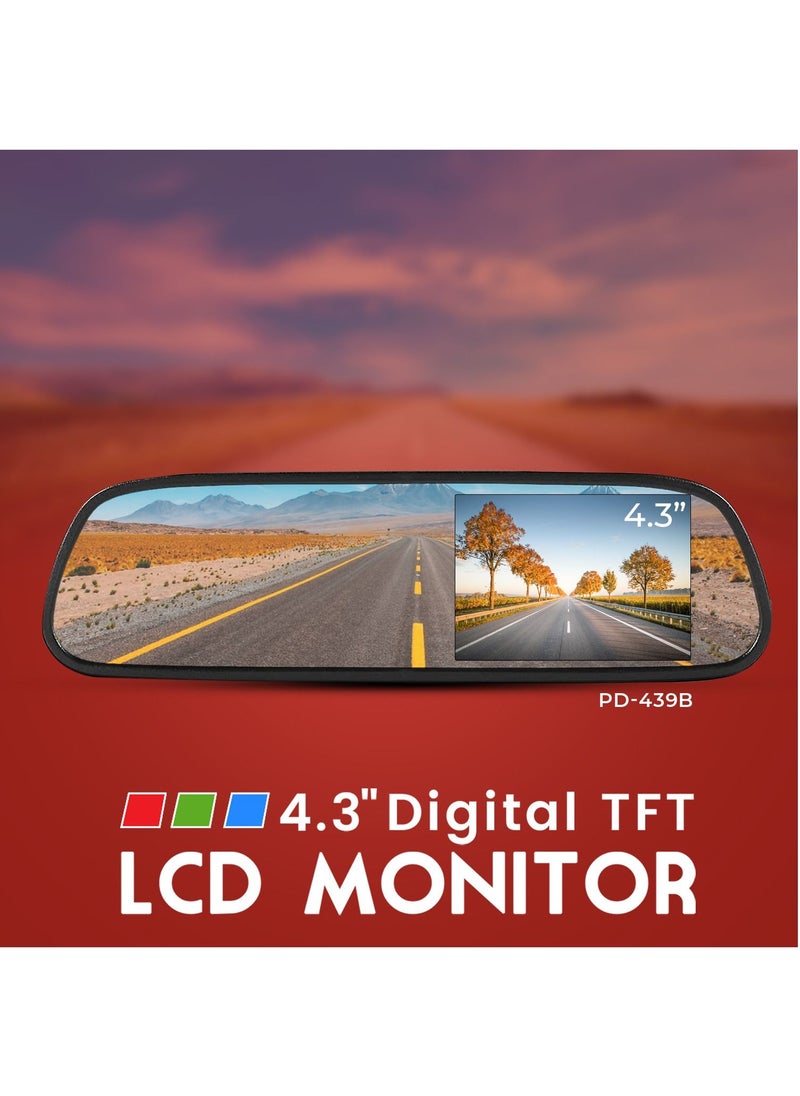 SPIDER - New Spider Plus Car Rear View Mirror Digital TFT LCD Color Monitor DVR - 4.3" PAL/NTSC Compatible, Auto  When Reversing-PD-439B - Image 1