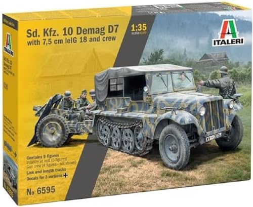 Italeri 6595 SDKfz 10 DEMAG D7 with 75 cm Le IG 18 and Crew Scale 135 Model Kit Plastic Model to Assemble Modeling IT6595 - Image 1
