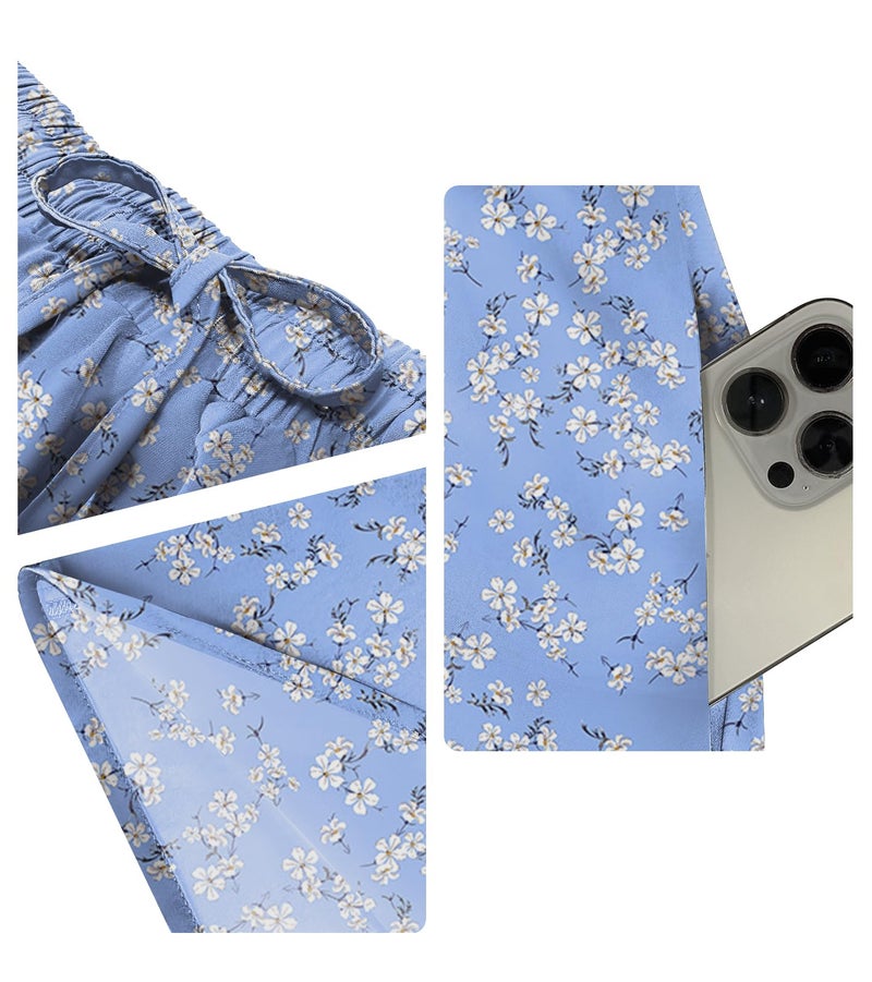 Yincro Women's Flowy Maxi Skirt Summer Pleated High Waisted Casual Long Skirts with Pockets (Blue White Flower, L) - Image 4