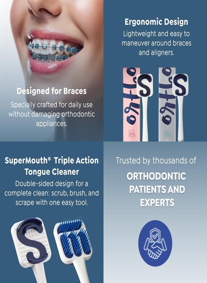 SuperMouth® Ortho Tongue Scraper for Teens & Adults – Patented Triple Action Brush, Scrubber & Scraper Removes Bad Breath & Odor-Causing Buildup From Tongue, Gentle Oral Care with Braces & Aligners - Image 4