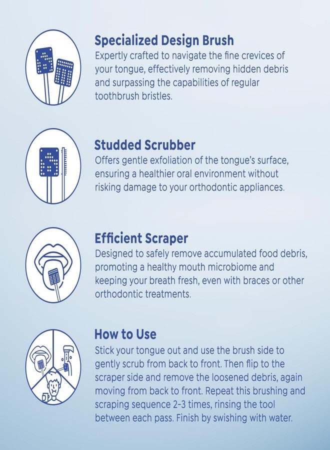 SuperMouth® Ortho Tongue Scraper for Teens & Adults – Patented Triple Action Brush, Scrubber & Scraper Removes Bad Breath & Odor-Causing Buildup From Tongue, Gentle Oral Care with Braces & Aligners - Image 2