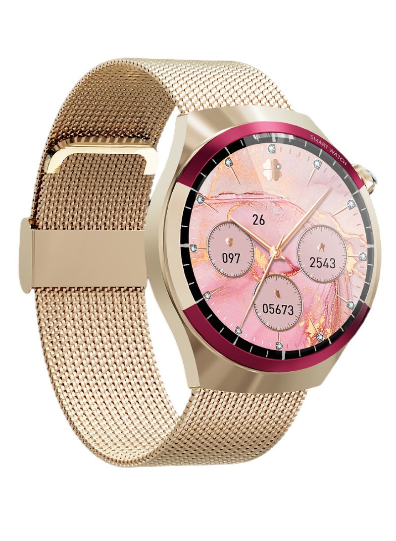 AROAQ SK6 Women Smart Watch, IP67 Waterproof Smart Bluetooth Wrist Watch, Large Screen Heart Rate Monitoring Smart Watch, Fitness Tracker With Multiple Sports Modes, (Light Brown With Metal Strap) - Image 1